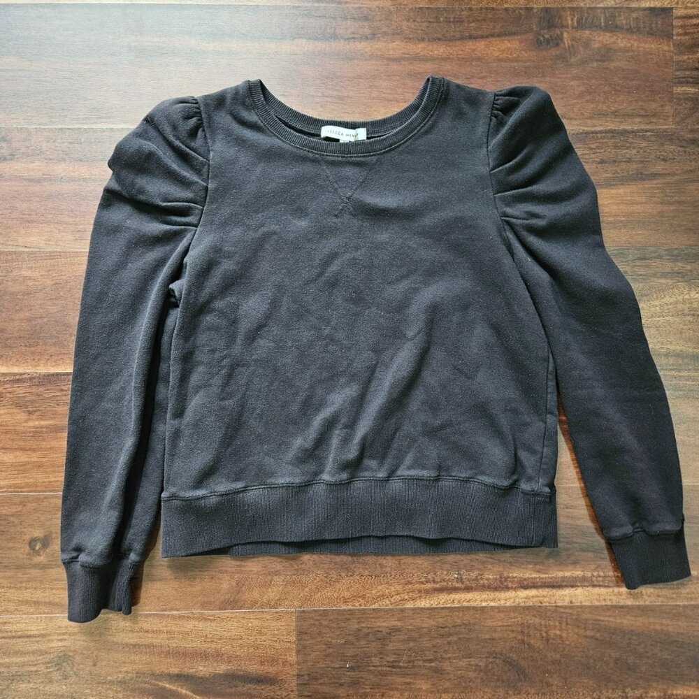 Rebecca Minkoff Janine Black Puff Sleeve Crewneck Sweatshirt Sz Large